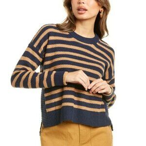 Madewell Striped Navy and Tan Crew Neck Sweater